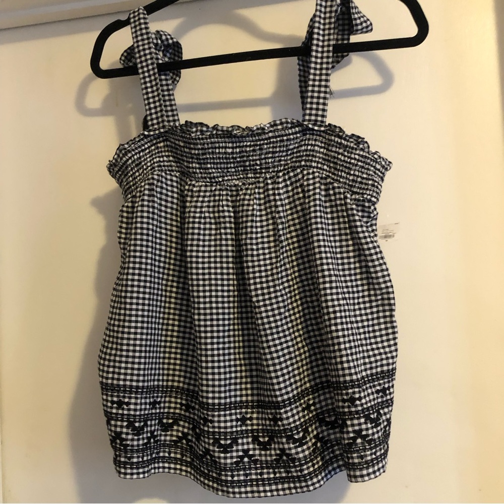 ❤️NWT Old Navy checkered black white ribbon bow boho bohemian embroidered top M
